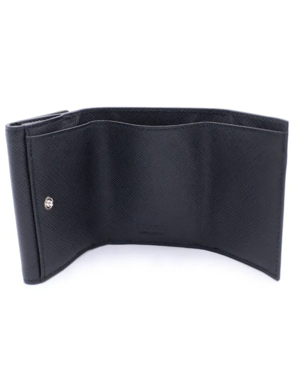 Prada Saffiano Triangle Logo 3 Fold Wallet Black